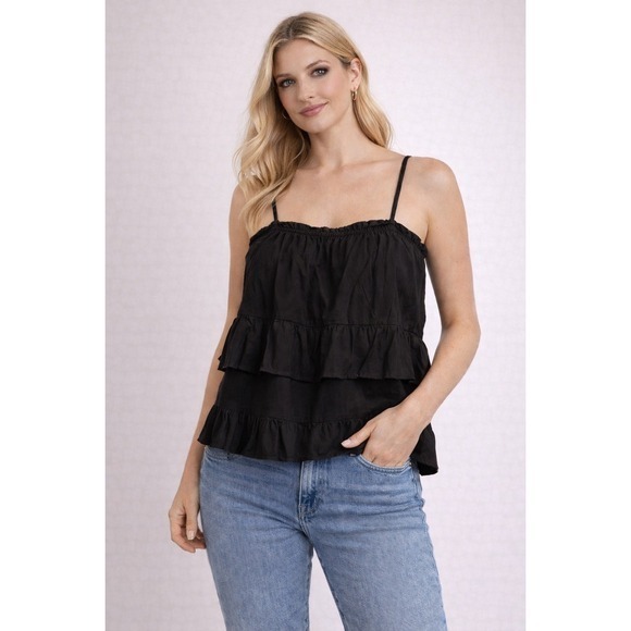 HT 360 Collective Tops - HT 360 Black Tiered Ruffle Tank L Cotton Adjustable Straps